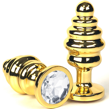 Vandersex Рельефная анальная пробка из металла S, золотой/прозрачный, С ярким кристаллом круглой формы
