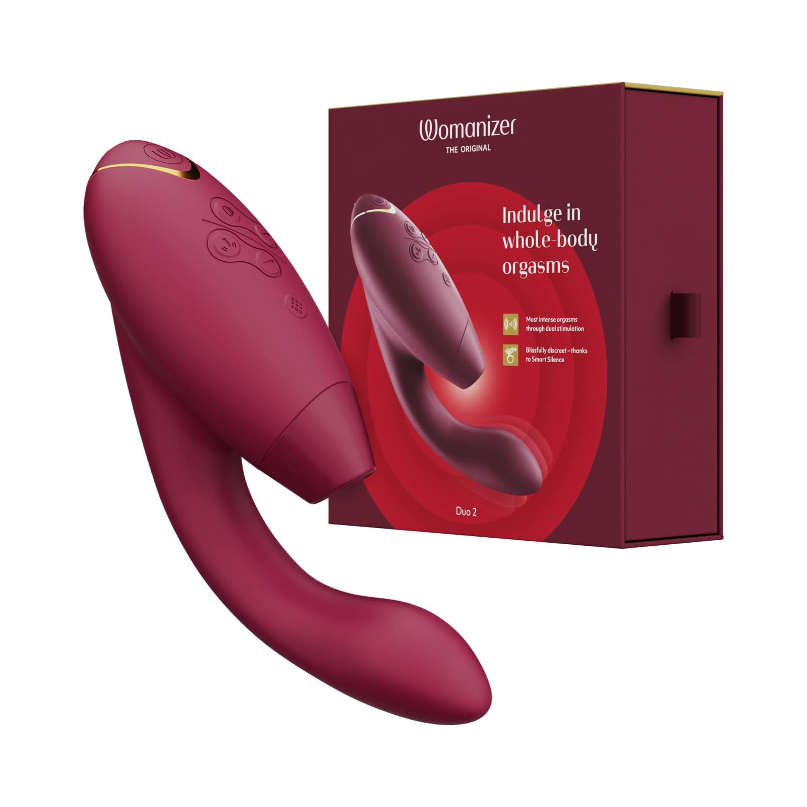 Womanizer Duo 2, бордовый, Игрушка для двойной стимуляции с технологией Pleasure Air