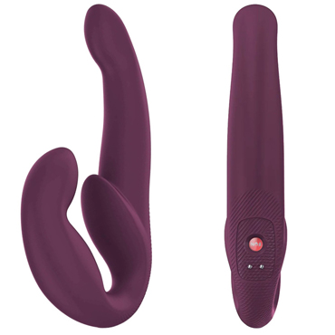 SHAREvibe V2, burgundy, Анатомический безремневой страпон и другие товары Fun Factory с фото