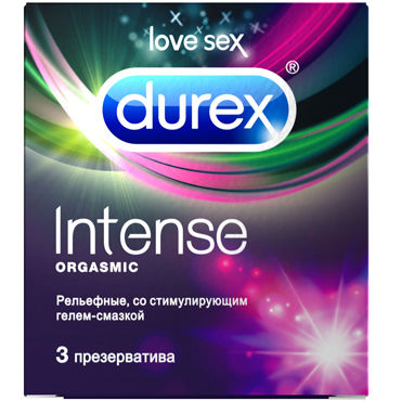 Durex Intense Orgasmic, 3 шт, Презервативы рельефные, со стимулирующим гелем-смазкой