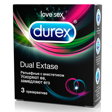 Durex Dual Extase, 3 шт, Презервативы для одновременного достижения оргазма обоими партнерами