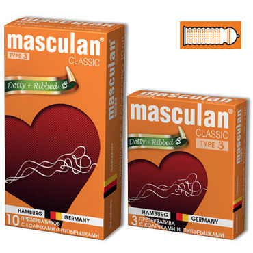 Masculan Classic Dotty and Ribbed - Презервативы с кольцами и пупырышками - купить в секс шопе