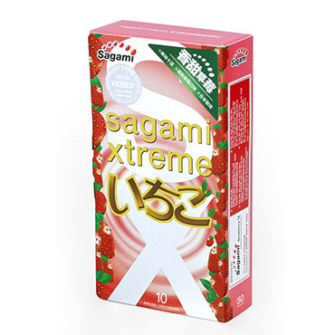 Sagami Xtreme Strawberry, 10 шт, Презервативы ультратонкие, с ароматом клубники