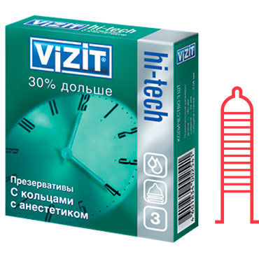 Vizit Hi-Tech 30% дольше с кольцами - Презервативы продлевающие с кольцами - купить в секс шопе