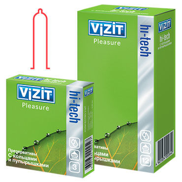 Vizit Hi-Tech Pleasure - Презервативы анатомической формы с кольцами и пупырышками - купить в секс шопе