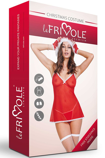 Le Frivole Premium Костюм новогодний Сорочка, красно-белый, В комплекте:
 сорочка
, перчатки
, чулки
, колпак и другие товары Le Frivole с фото