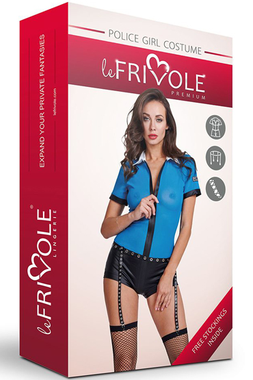 Le Frivole Premium Костюм полицейского Боди на молнии, сине-черный, В комплекте:
 боди с двусторонней молнией,
 пояс для чулок,
 чулки и другие товары Le Frivole с фото