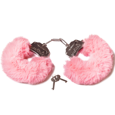 Le Frivole Be Mine Hand Cuffs, розовые, Шикарные наручники с пушистым мехом