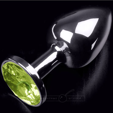 Пикантные штучки Маленькая анальная пробка, серебристая, С зеленым кристаллом