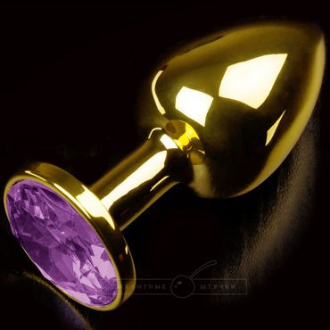 Пикантные штучки Маленькая анальная пробка, золотистая, С фиолетовым кристаллом