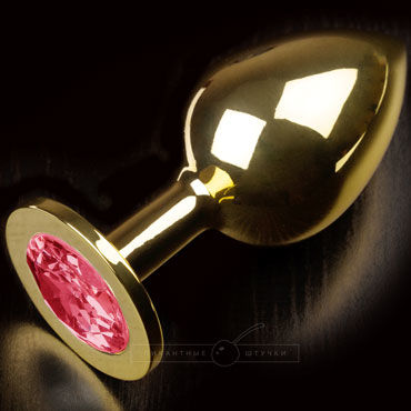 Пикантные штучки Большая анальная пробка, золотая, С рубиновым кристаллом