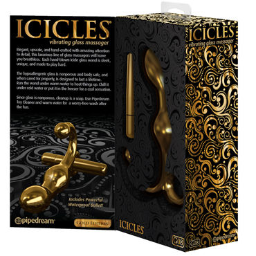 Pipedream Icicles Gold Edition - G08, золотой - Роскошный вибростимулятор из стекла - купить в секс шопе