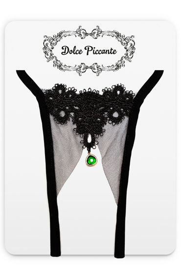 Dolce Piccante Delicati Pizzi Открытые трусики, черные, С зеленой подвеской