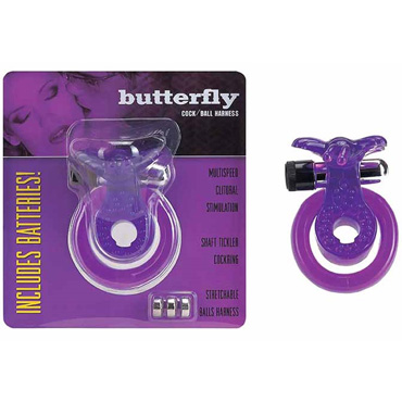 Seven Creations Butterfly, фиолетовое, Виброкольцо с петлей для мошонки