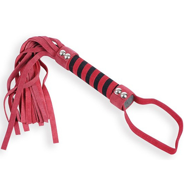 Пикантные штучки Плеть-флогер с плетеной рукояткой, красная, С петлей для удержания