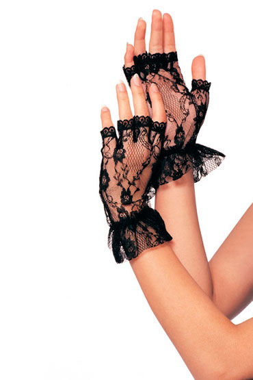 Leg Avenue перчатки, черные, Кружевные, с открытыми пальцами