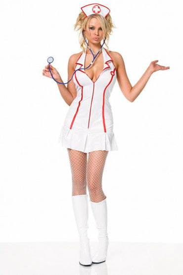 Leg Avenue Медсестра, Белое мини-платье с чепчиком и стетоскопом
