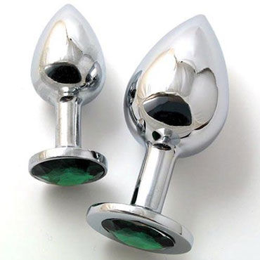 Butt Plug Silver Small, изумрудный, Малая анальная пробка, украшена кристаллом