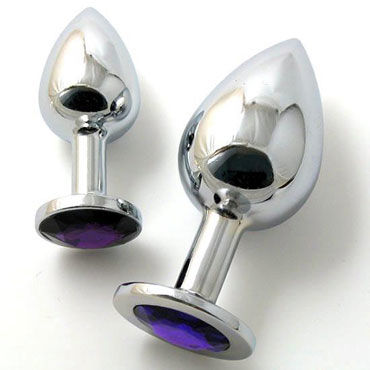 Butt Plug Silver Small, темно-фиолетовый, Малая анальная пробка, украшена кристаллом