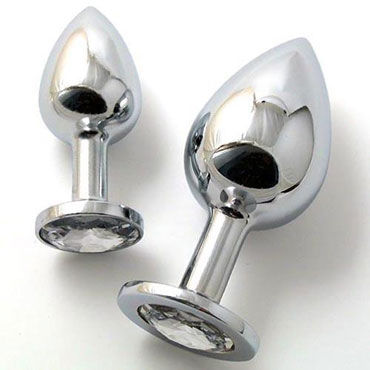 Butt Plug Silver Large, бриллиант, Большая анальная пробка, украшена кристаллом