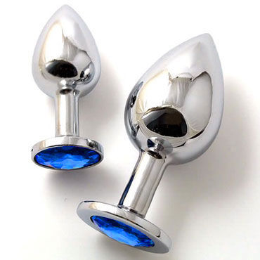 Butt Plug Silver Large, синий, Большая анальная пробка, украшена кристаллом