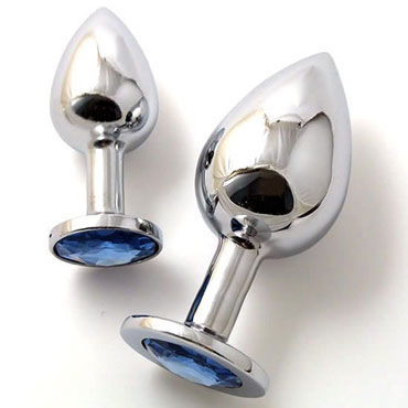Butt Plug Silver Large, голубой, Большая анальная пробка, украшена кристаллом