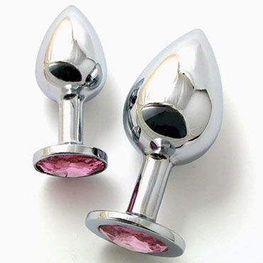 Butt Plug Silver Large, розовый, Большая анальная пробка, украшена кристаллом