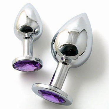 Butt Plug Silver Large, светло-фиолетовый, Большая анальная пробка, украшена кристаллом