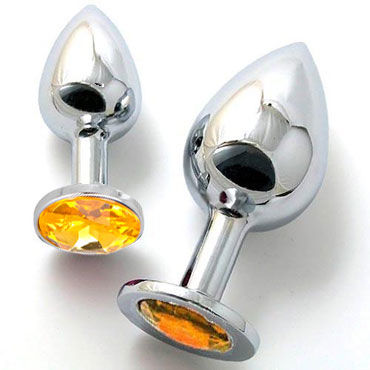 Butt Plug Silver Large, оранжевый, Большая анальная пробка, украшена кристаллом