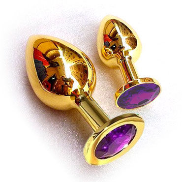 Butt Plug Gold Large, темно-фиолетовый, Большая анальная пробка, украшена кристаллом