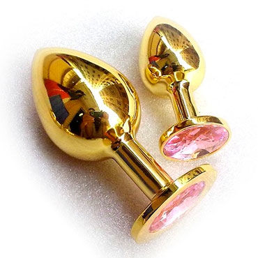 Butt Plug Gold Small, розовый, Малая анальная пробка, украшена кристаллом