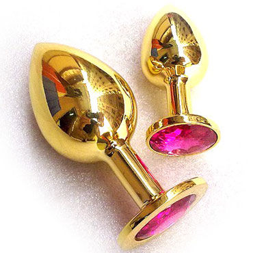 Butt Plug Gold Small, малиновый, Малая анальная пробка, украшена кристаллом