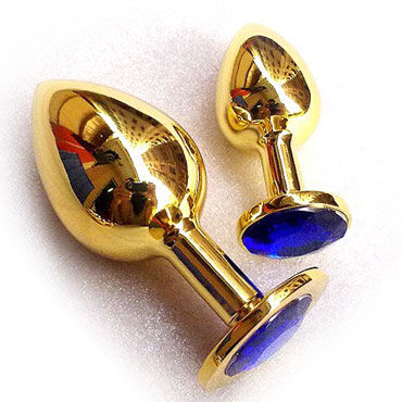 Butt Plug Gold Small, синий, Малая анальная пробка, украшена кристаллом