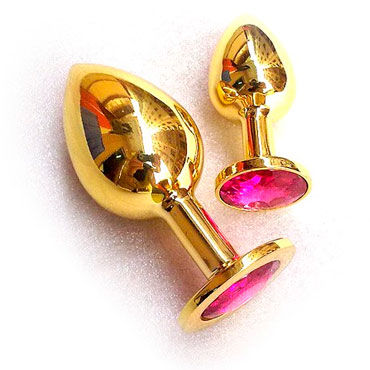 Butt Plug Gold Large, малиновый, Большая анальная пробка, украшена кристаллом