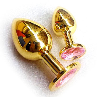 Butt Plug Gold Large, розовый, Большая анальная пробка, украшена кристаллом