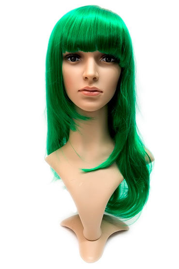 Courtney Wig, зеленый, Прямые длинные волосы с челкой