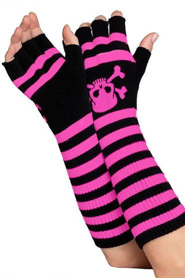 Leg Avenue перчатки, черно-розовые, Длинные, в полосочку