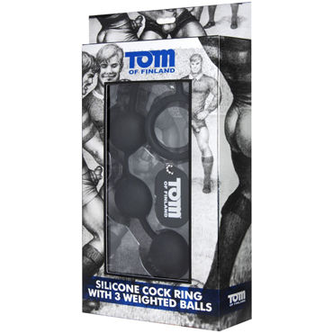 Tom of Finland Silicone Cock Ring with 3 Weighted Balls, черные - фото, отзывы