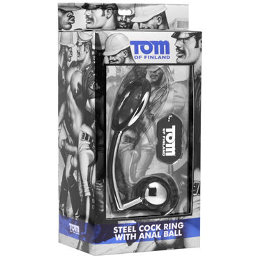 Tom of Finland Steel Cock Ring with Anal Ball, серебристый - фото, отзывы