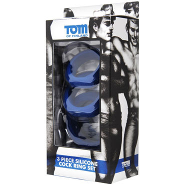 Tom of Finland 3 Piece Silicone Cock Ring Set, синий - фото, отзывы