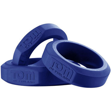 Tom of Finland 3 Piece Silicone Cock Ring Set, синий, Комплект из эрекционных колец