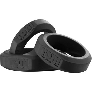 Tom of Finland 3 Piece Silicone Cock Ring Set, черный, Комплект из эрекционных колец