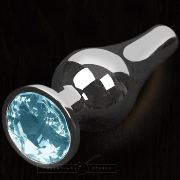 Маленькая анальная пробка с кристаллом, серебристый/голубой, С удлиненным кончиком