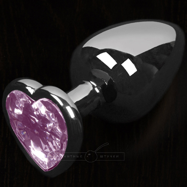 Маленькая анальная пробка с кристаллом - сердце, серебристый/фиолетовый, Классической формы
