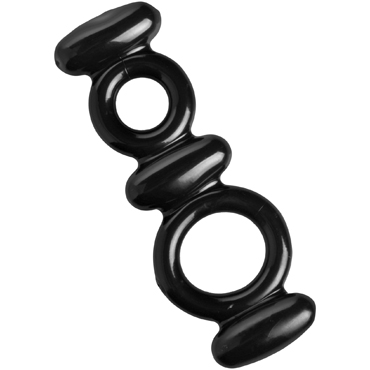 XR Brands Trinity Vibes Dual Stretch, черное, Эрекционное кольцо на пенис и мошонку