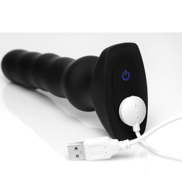XR Brands Silicone Vibrating & Squirming Plug with Remote Control, черный - Вибромассажер с функцией волн на пульте ДУ - купить в секс шопе