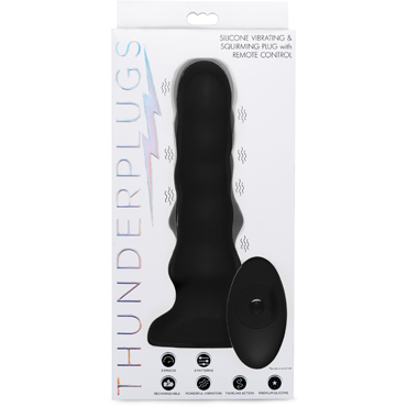 XR Brands Silicone Vibrating & Squirming Plug with Remote Control, черный, Вибромассажер с функцией волн на пульте ДУ и другие товары XR Brands с фото