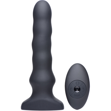 XR Brands Silicone Vibrating & Squirming Plug with Remote Control, черный, Вибромассажер с функцией волн на пульте ДУ