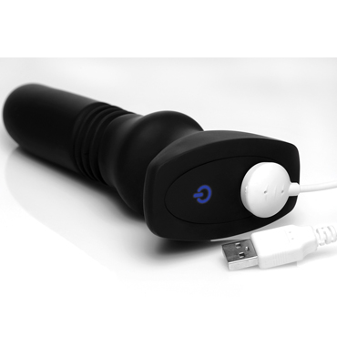 XR Brands Silicone Vibrating & Thrusting Plug with Remote Control, черный - Вибромассажер с фрикциями на пульте ДУ - купить в секс шопе