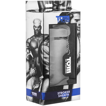 Tom of Finland Stroker Sheath, белая - Ребристая насадка с петлей для мошонки - купить в секс шопе